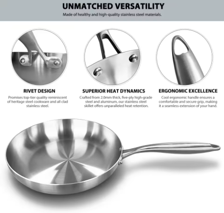 Sartén de acero inox libre de teflón